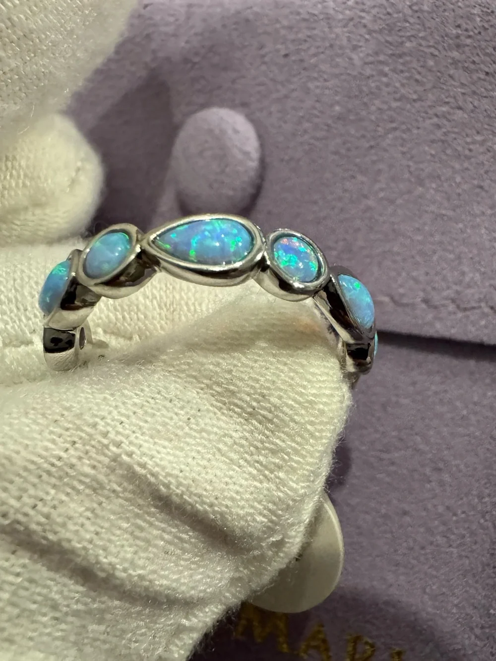 Melinda Maria Silver Simulated Opal Teardrop & Round Ring- 6